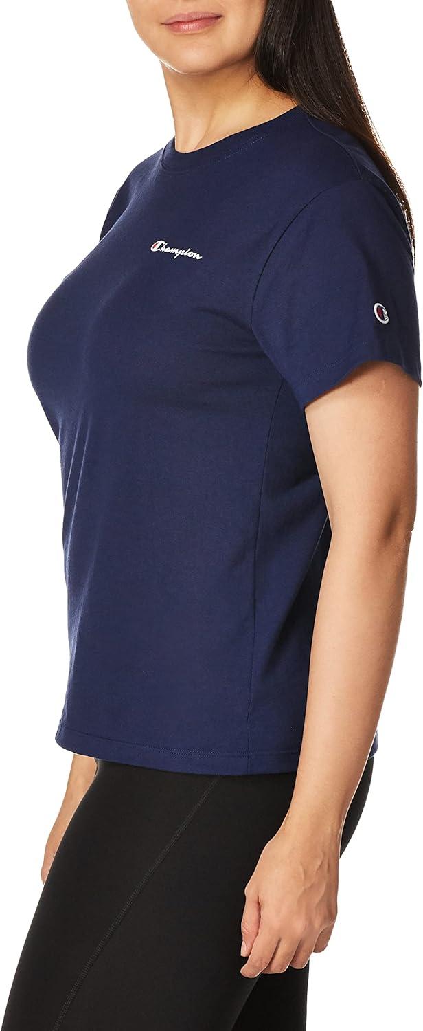 imageChampion Womens Classic Short Sleeve Graphic TShirt Standard Fit Script LogoAthletic Navy  Classic Script Logo