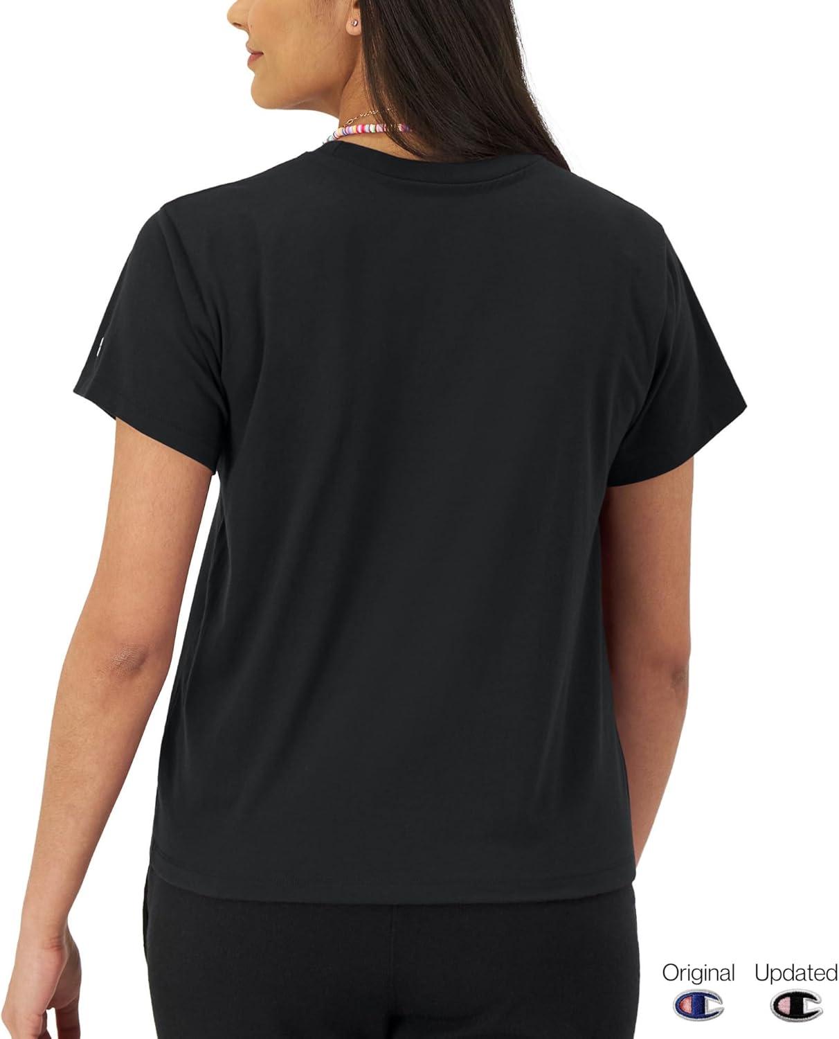 imageChampion Womens Classic Short Sleeve Graphic TShirt Standard Fit Script LogoBlack  Classic Script Logo