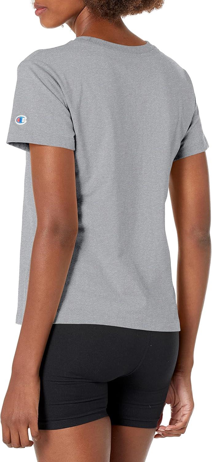 imageChampion Womens Classic Short Sleeve Graphic TShirt Standard Fit Script LogoOxford Gray  Classic Script Logo