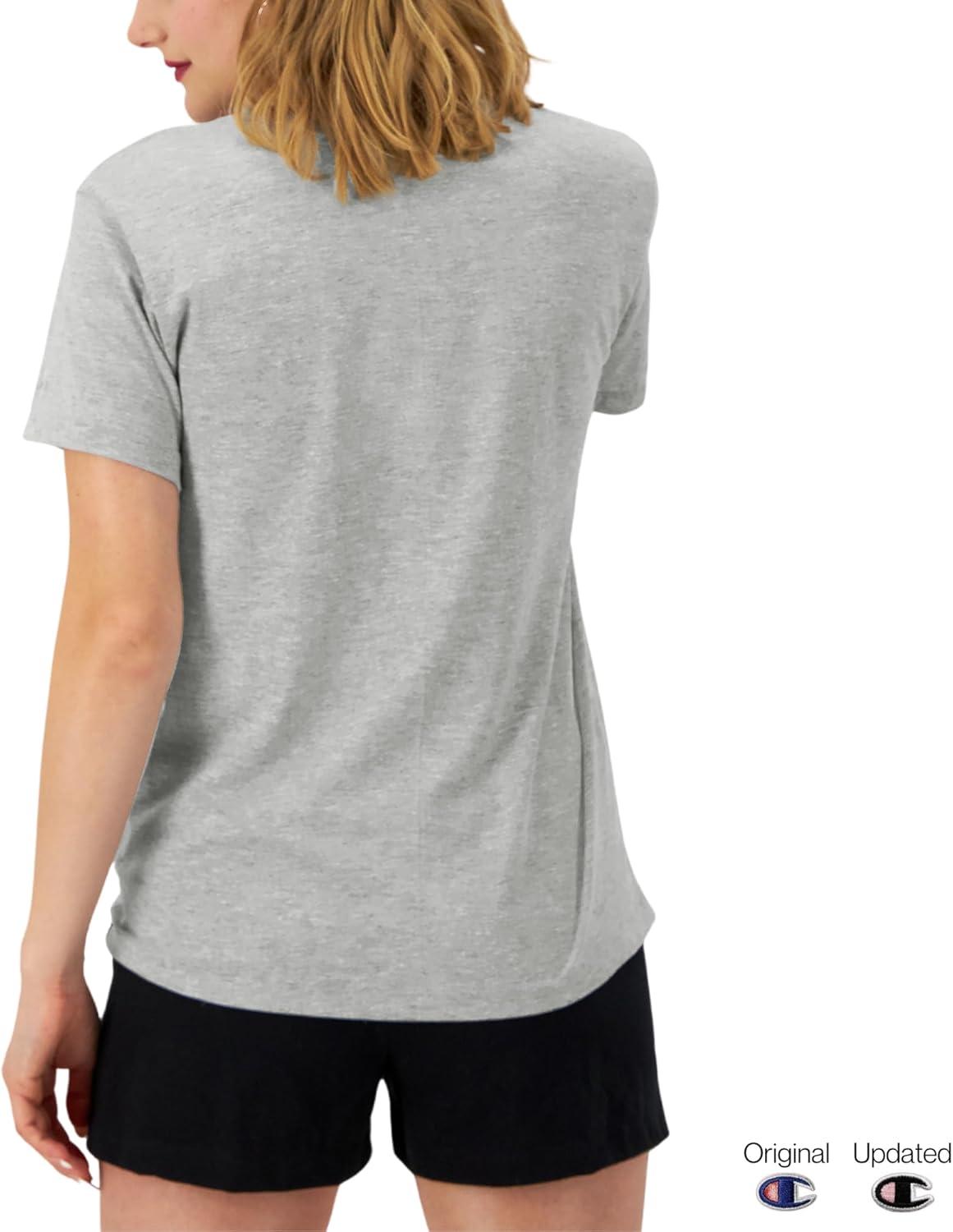 imageChampion Womens Classic Short Sleeve Graphic TShirt Standard Fit Script LogoOxford Gray  Classic Script Logo