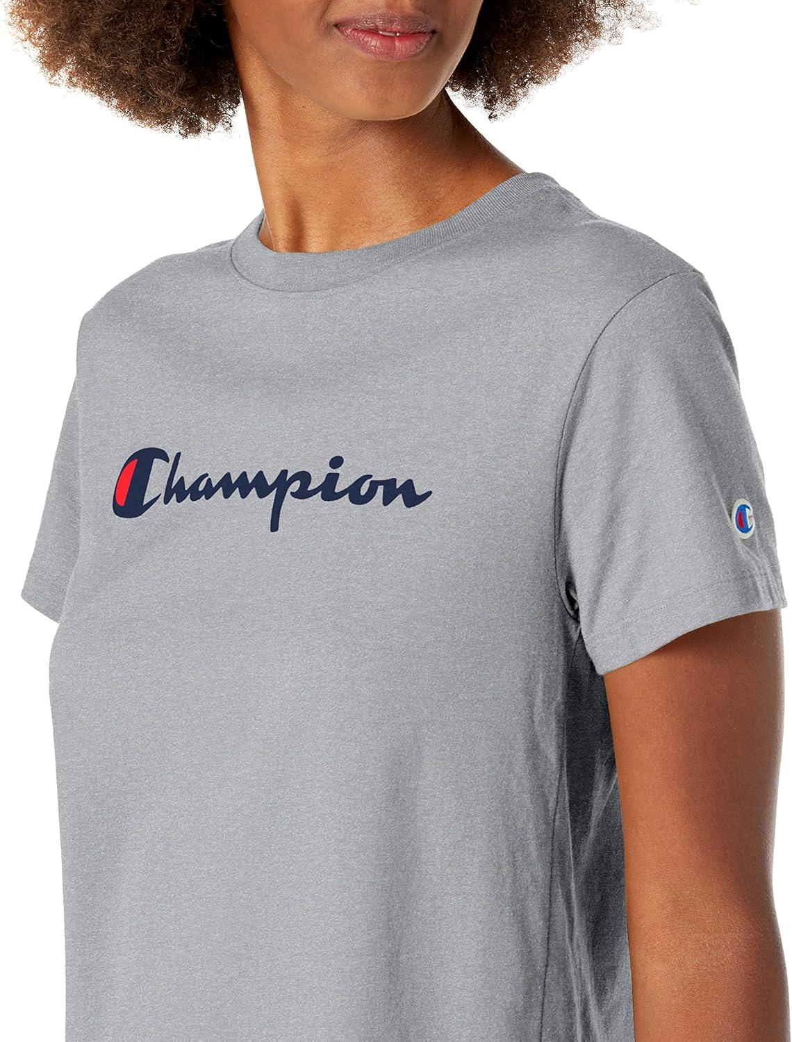 imageChampion Womens Classic Short Sleeve Graphic TShirt Standard Fit Script LogoOxford Gray  Classic Script Logo