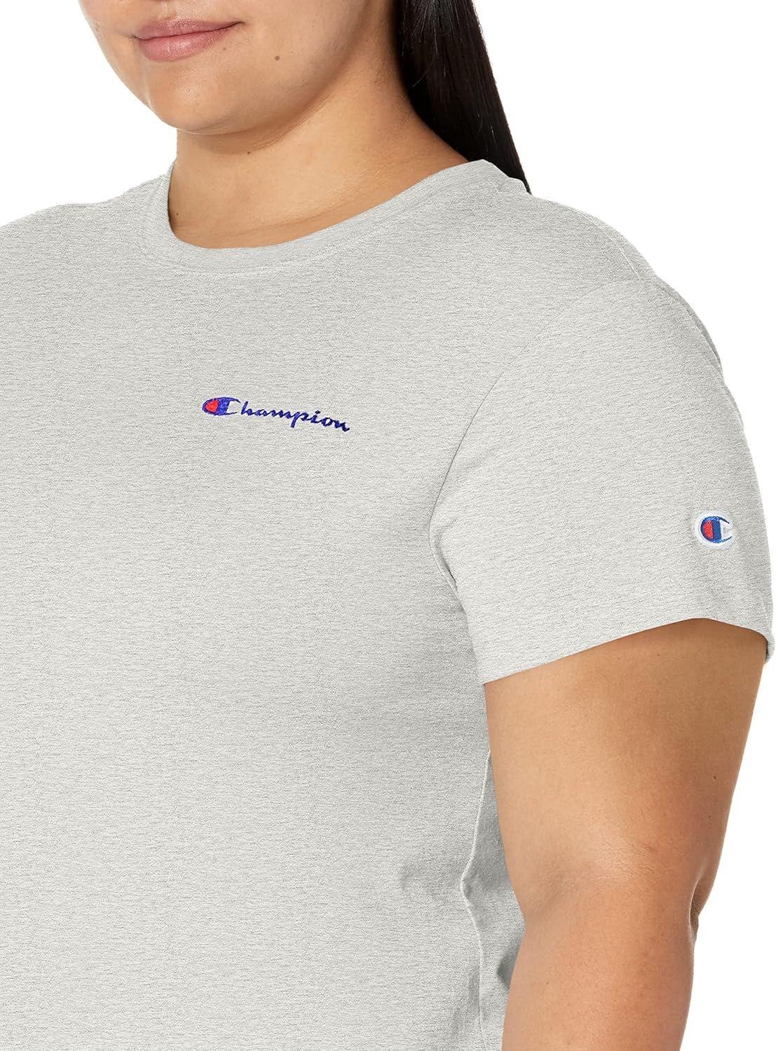 imageChampion Womens Classic Short Sleeve Graphic TShirt Standard Fit Script LogoOxford Gray Small Script