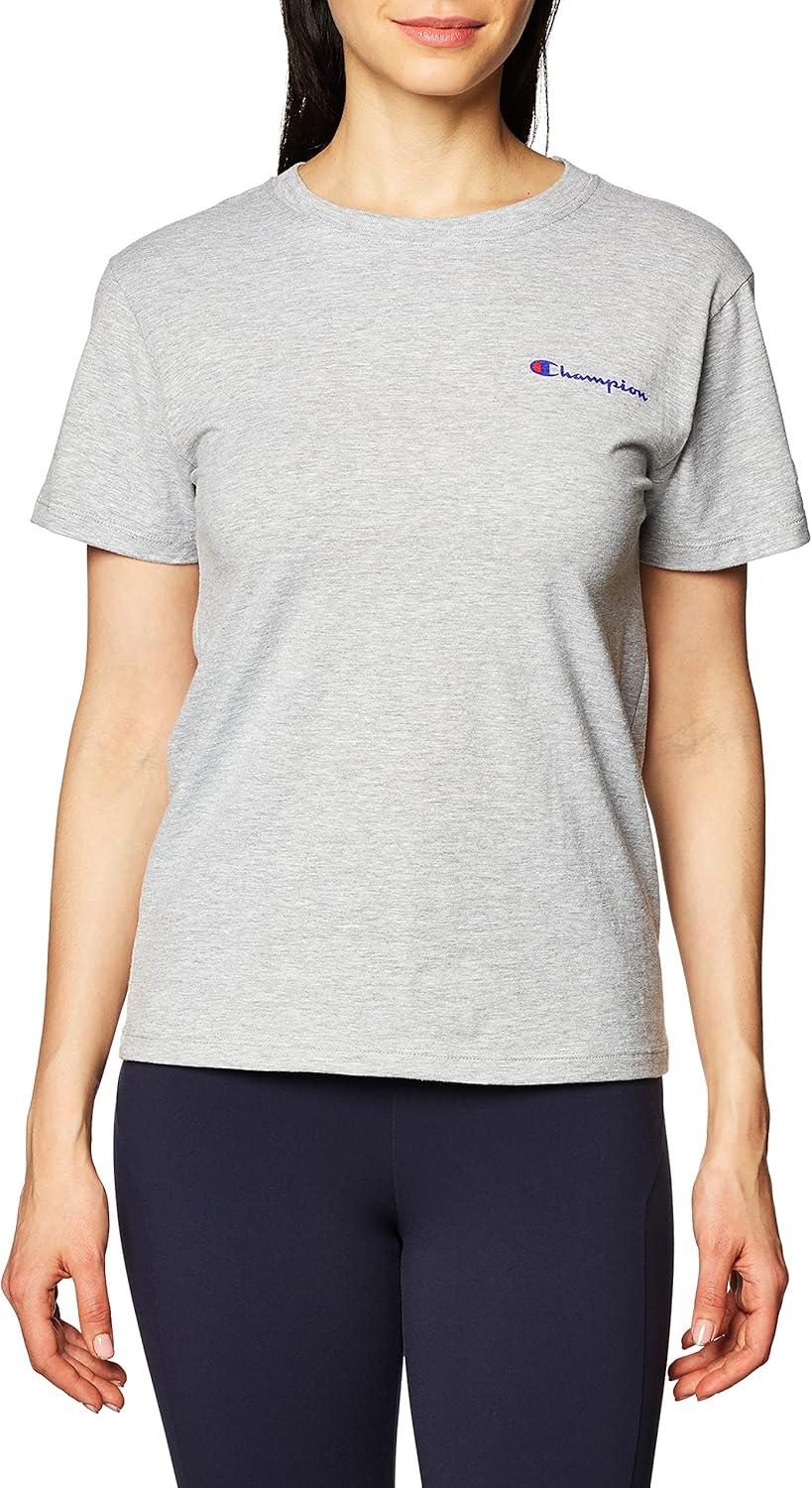imageChampion Womens Classic Short Sleeve Graphic TShirt Standard Fit Script LogoOxford Gray Small Script