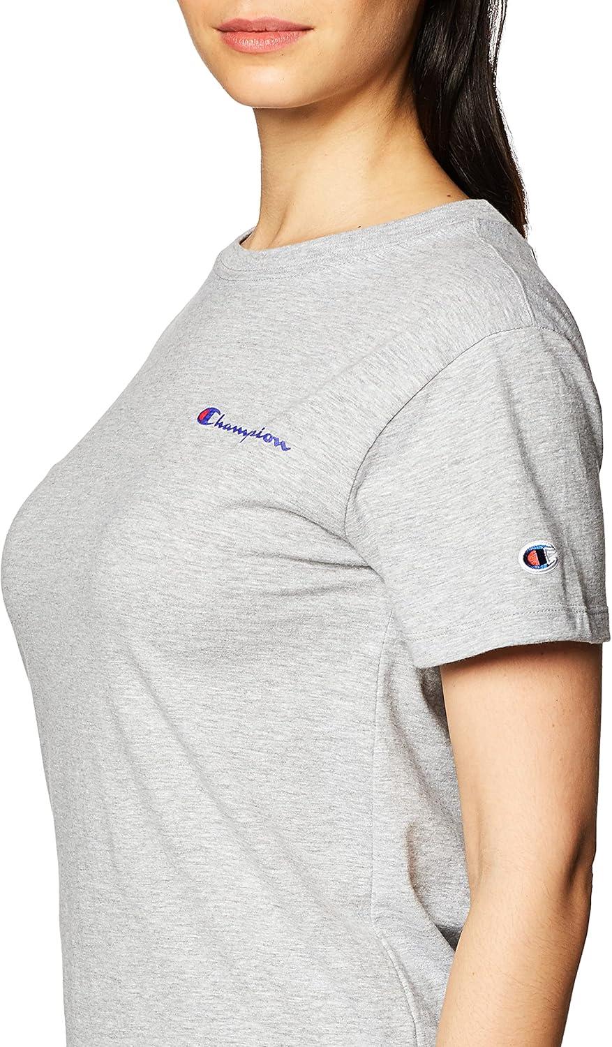 imageChampion Womens Classic Short Sleeve Graphic TShirt Standard Fit Script LogoOxford Gray Small Script