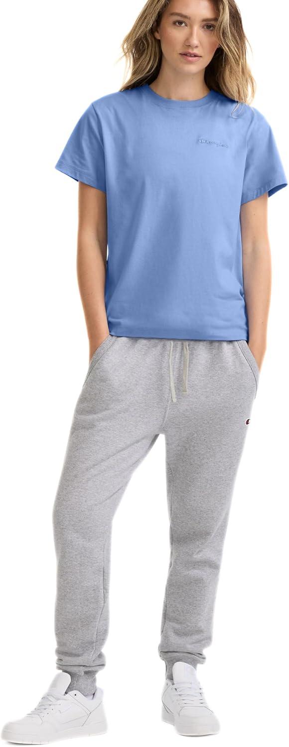 imageChampion Womens Classic Short Sleeve Graphic TShirt Standard Fit Script LogoPewter Blue  Small Tonal Script Logo