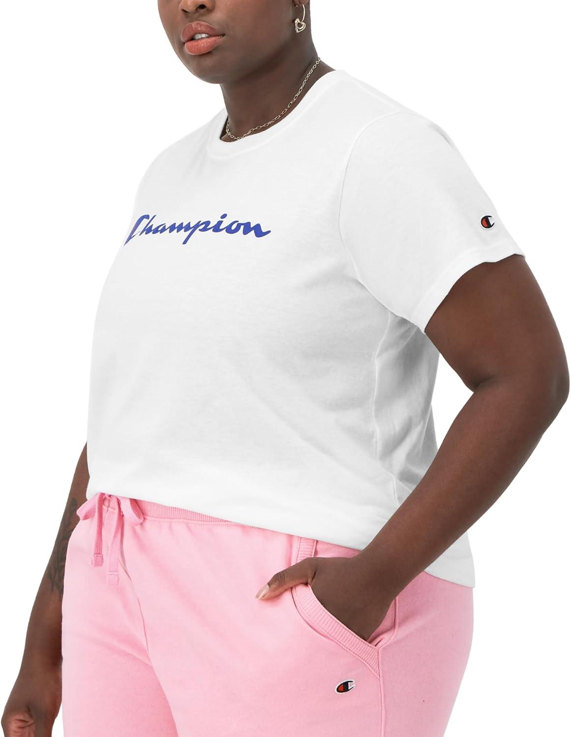 imageChampion Womens Classic Short Sleeve Graphic TShirt Standard Fit Script LogoWhite  Classic Script Logo