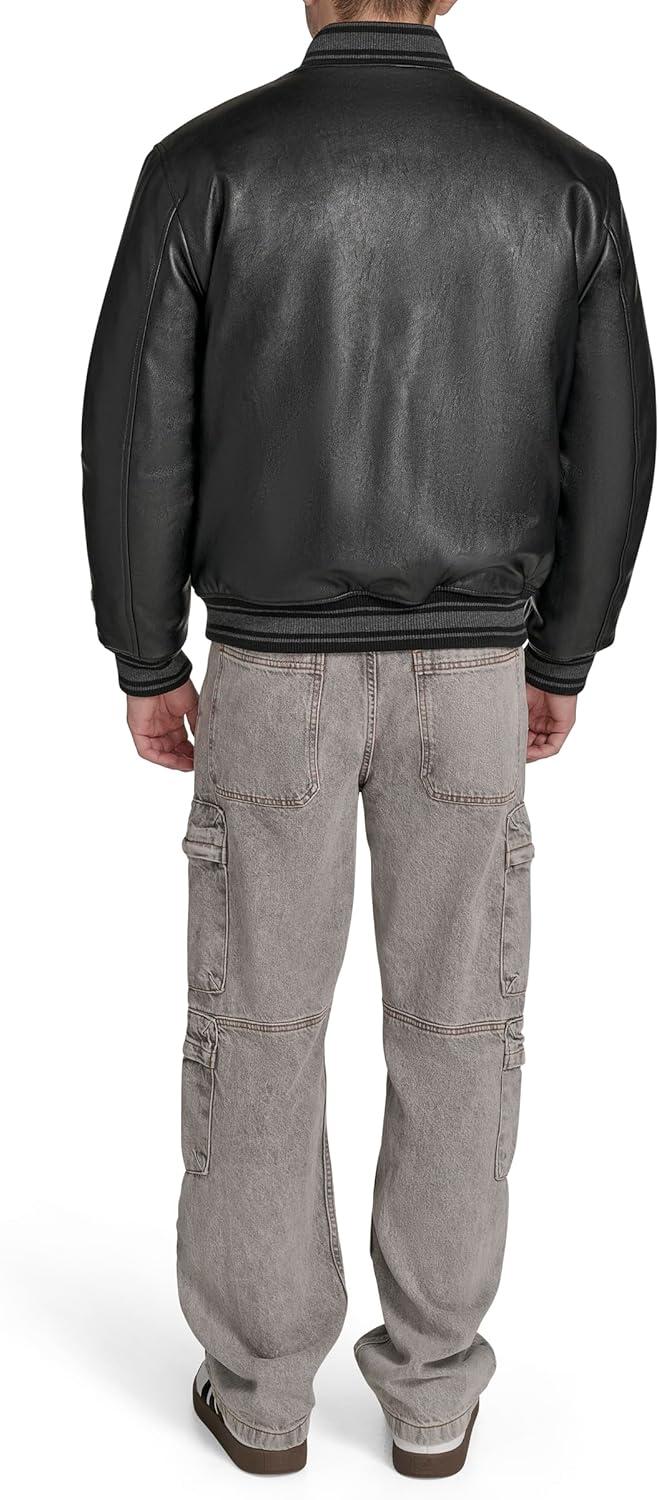 imageChampion mens Letterman Varsity Bomber Jacket With PatchesBlack Faux Leather