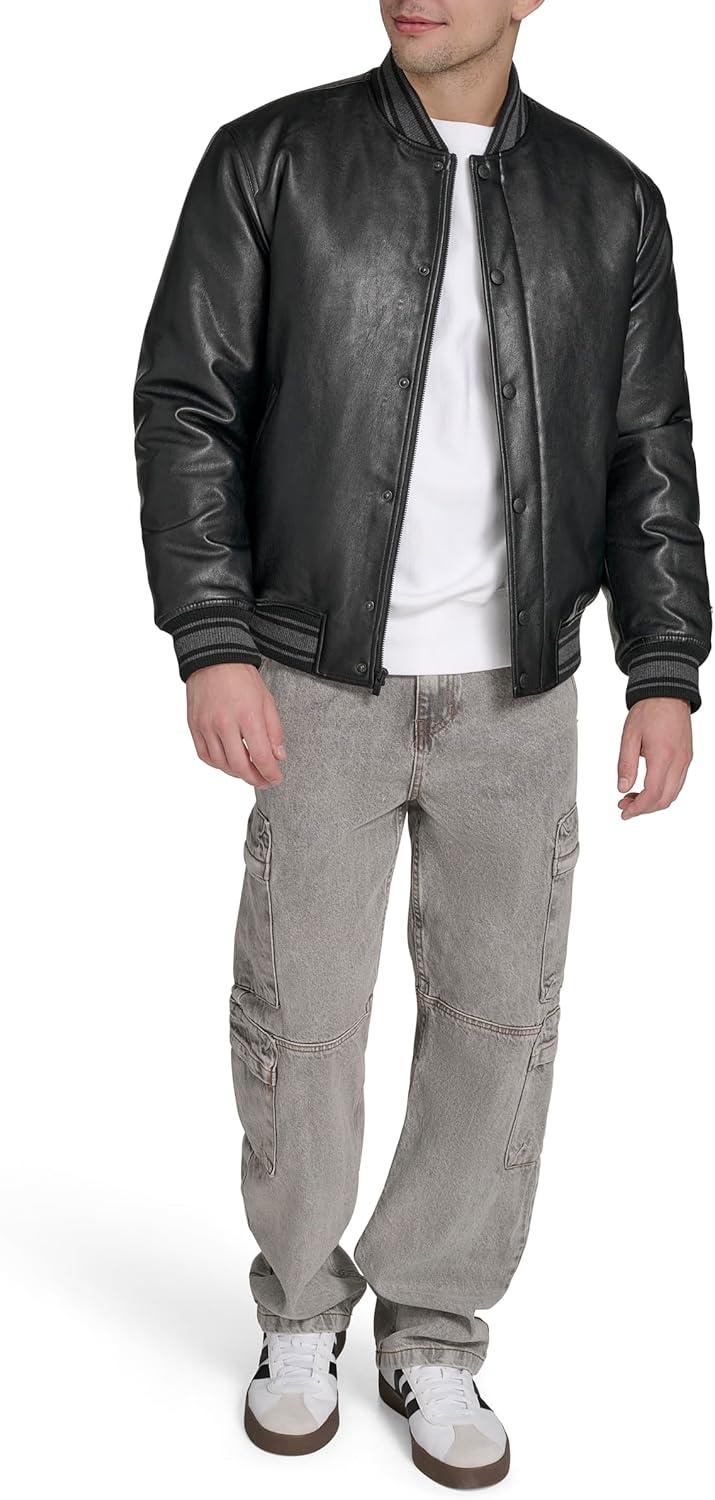 imageChampion mens Letterman Varsity Bomber Jacket With PatchesBlack Faux Leather