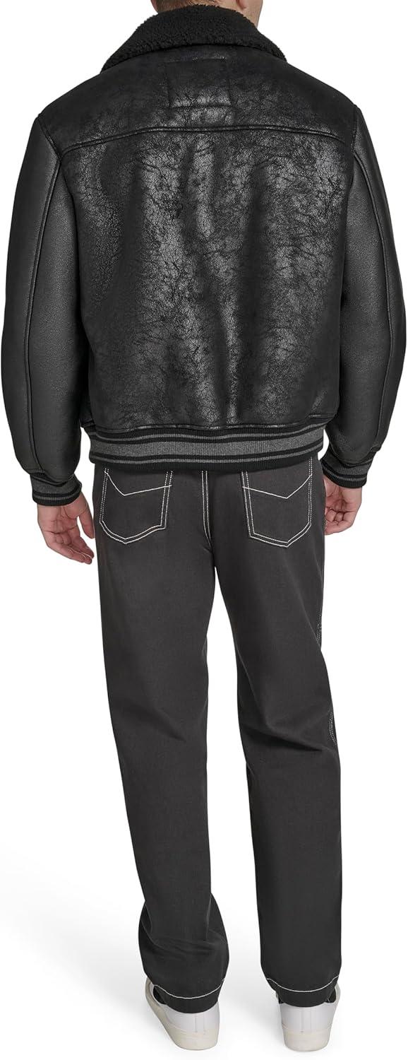 imageChampion mens Letterman Varsity Bomber Jacket With PatchesBlack Faux Shearling