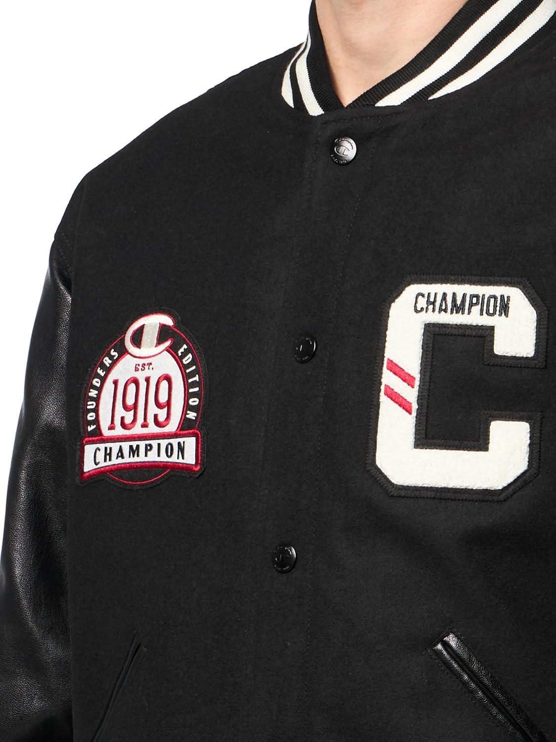 imageChampion mens Letterman Varsity Bomber Jacket With PatchesBlackBlack