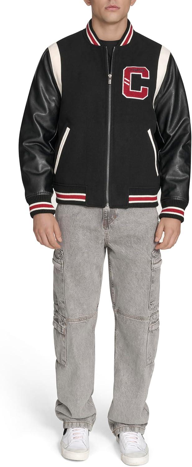 imageChampion mens Letterman Varsity Bomber Jacket With PatchesBlackRed