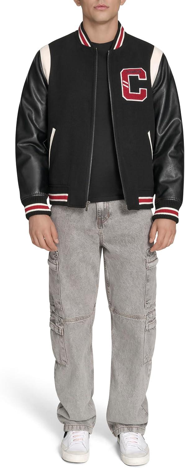 imageChampion mens Letterman Varsity Bomber Jacket With PatchesBlackRed