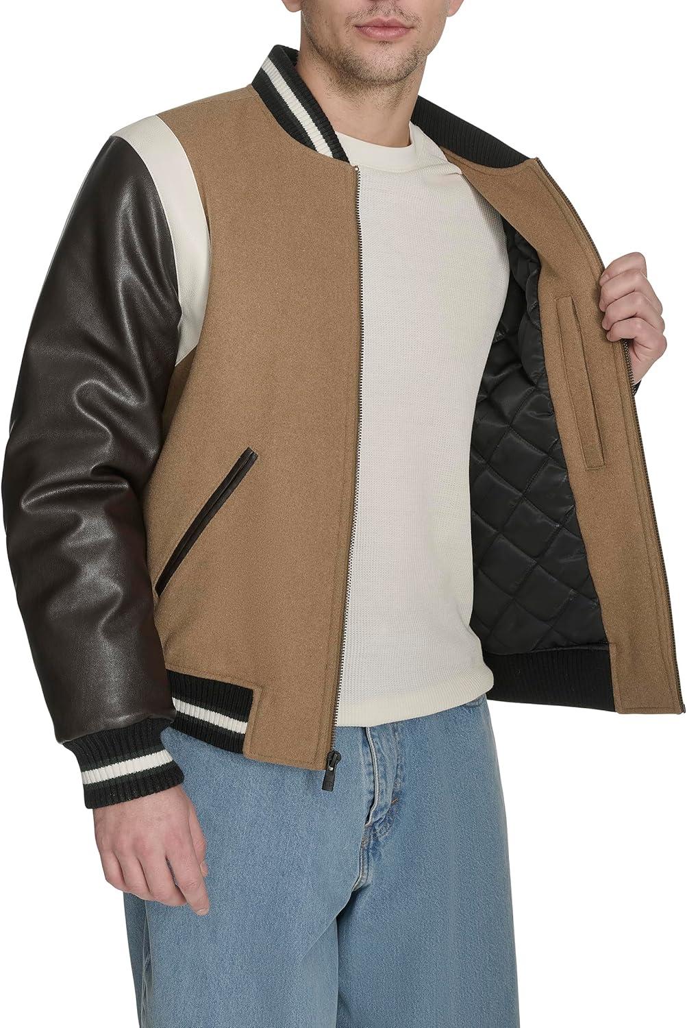 imageChampion mens Letterman Varsity Bomber Jacket With PatchesCamelBrown