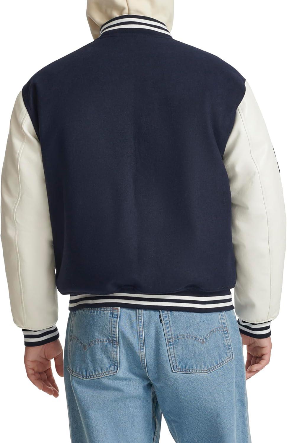 imageChampion mens Letterman Varsity Bomber Jacket With PatchesNavyWhite
