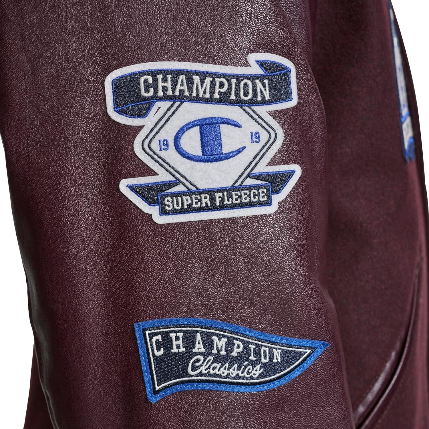 imageChampion mens Letterman Varsity Bomber Jacket With PatchesWine