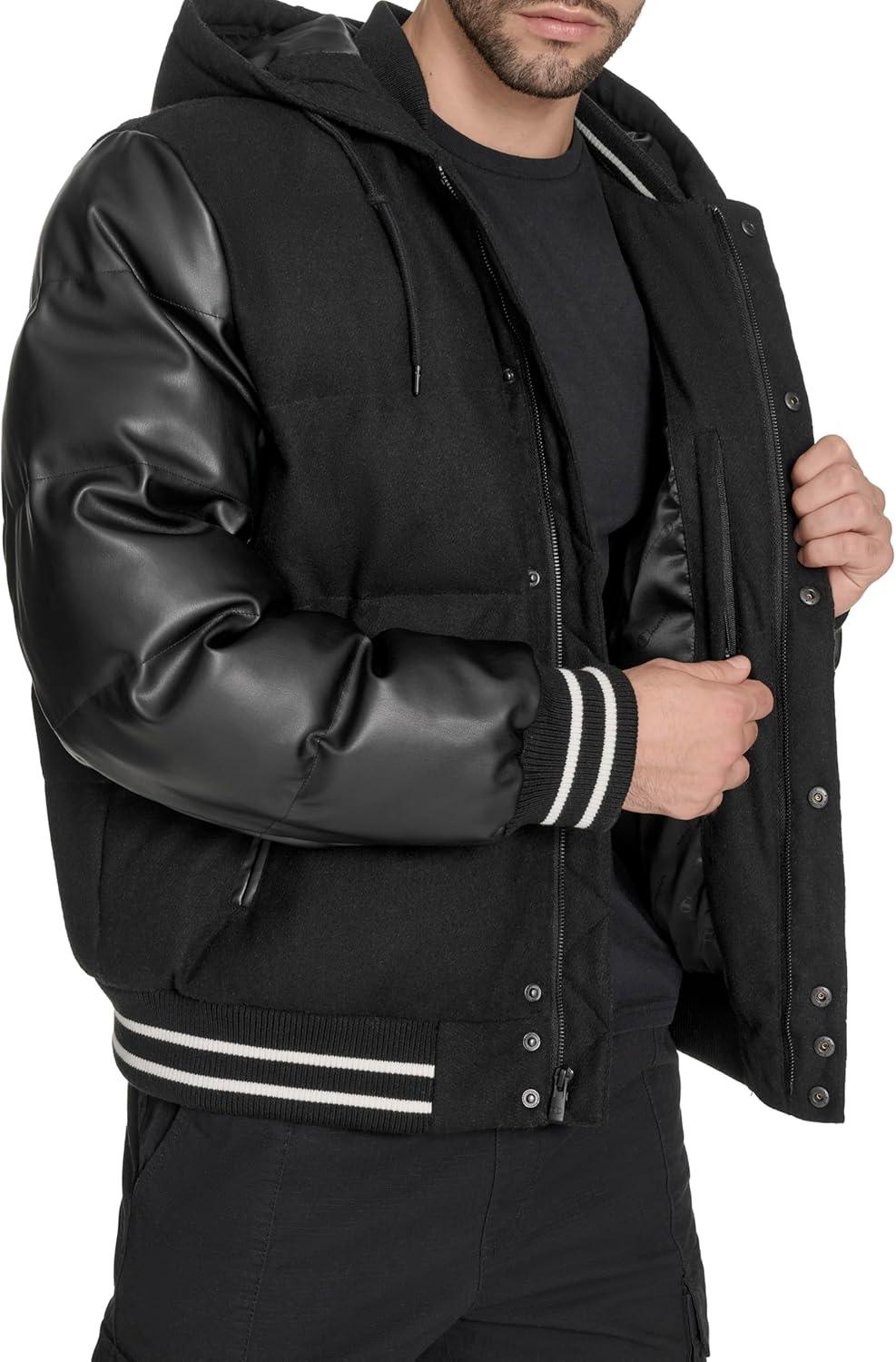 imageChampion mens Varsity Bomber Puffer JacketBlack Wool Hoody
