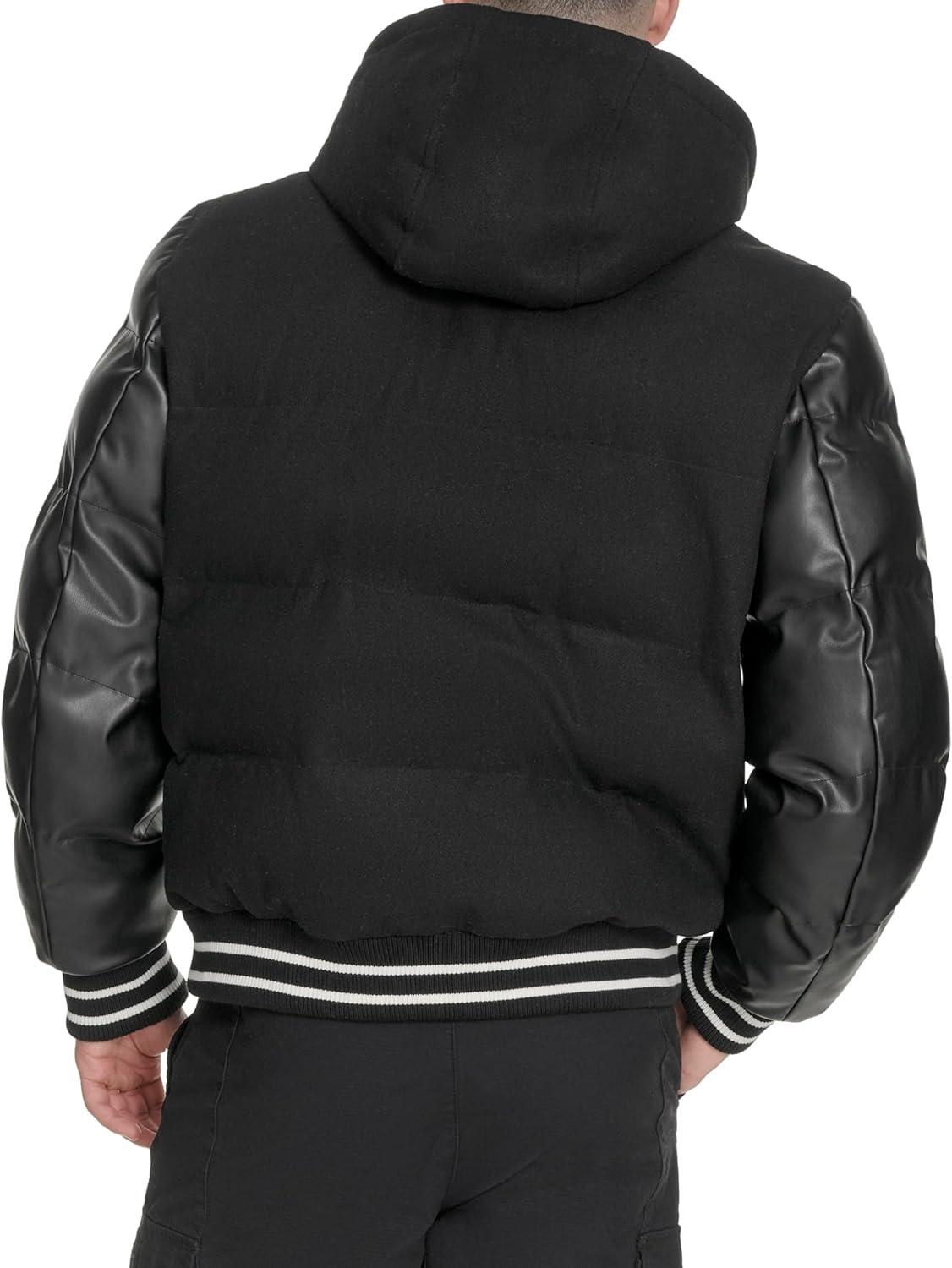 imageChampion mens Varsity Bomber Puffer JacketBlack Wool Hoody