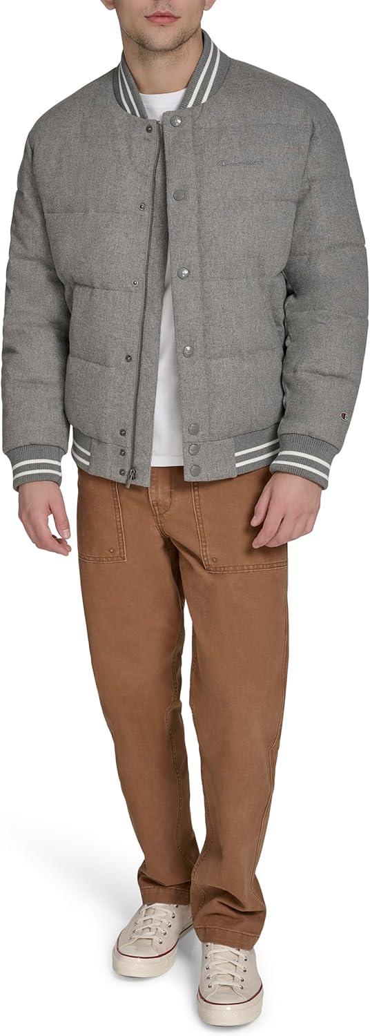 imageChampion mens Varsity Bomber Puffer JacketHeather Grey Wool
