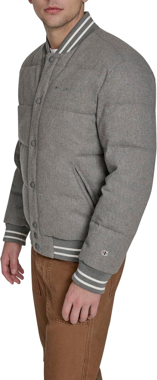 imageChampion mens Varsity Bomber Puffer JacketHeather Grey Wool