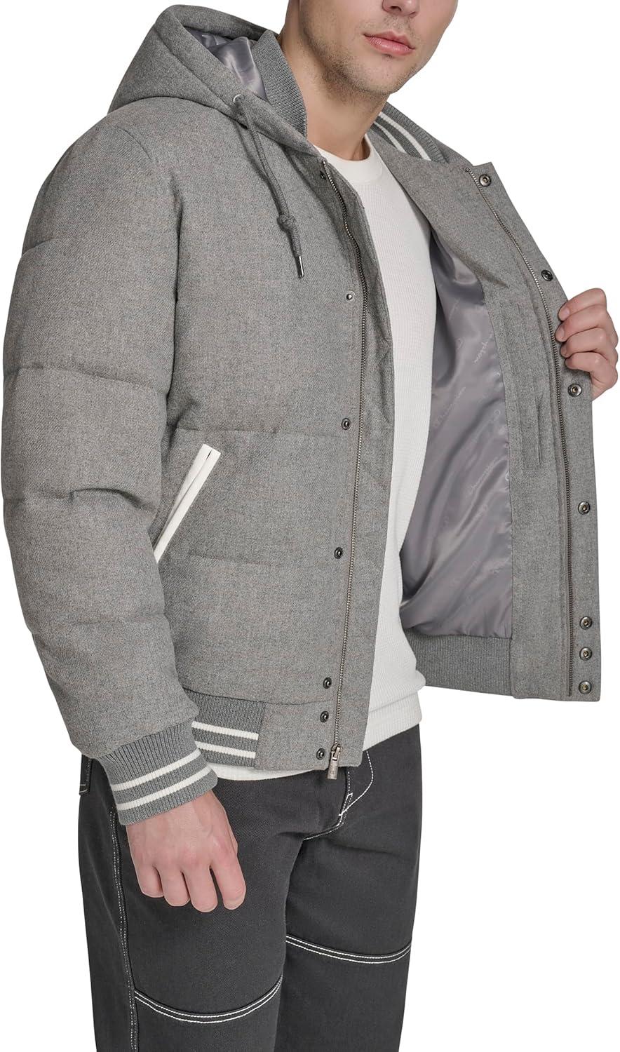 imageChampion mens Varsity Bomber Puffer JacketHeather Grey Wool Hoody