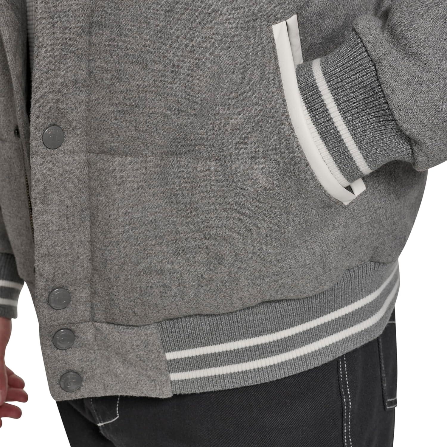 imageChampion mens Varsity Bomber Puffer JacketHeather Grey Wool Hoody