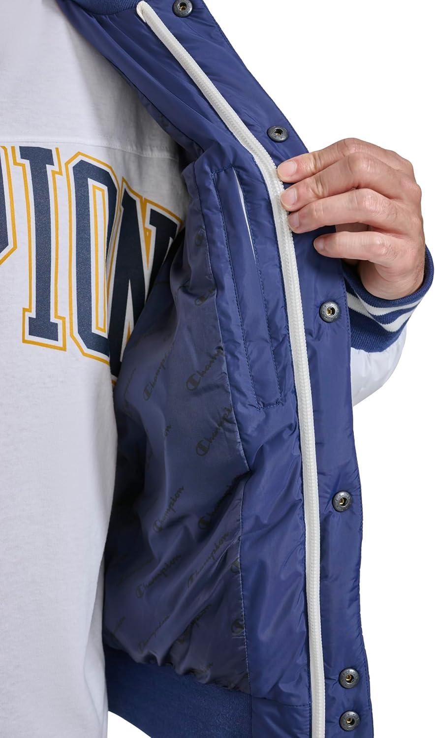 imageChampion mens Varsity Bomber Puffer JacketNavyWhite