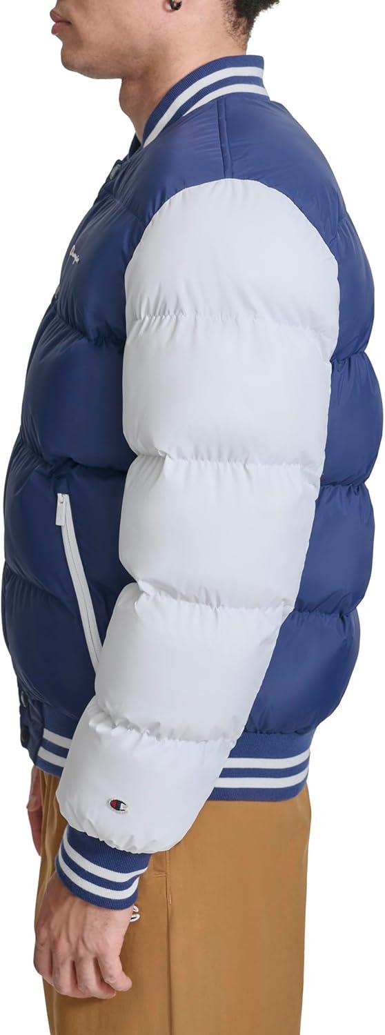 imageChampion mens Varsity Bomber Puffer JacketNavyWhite
