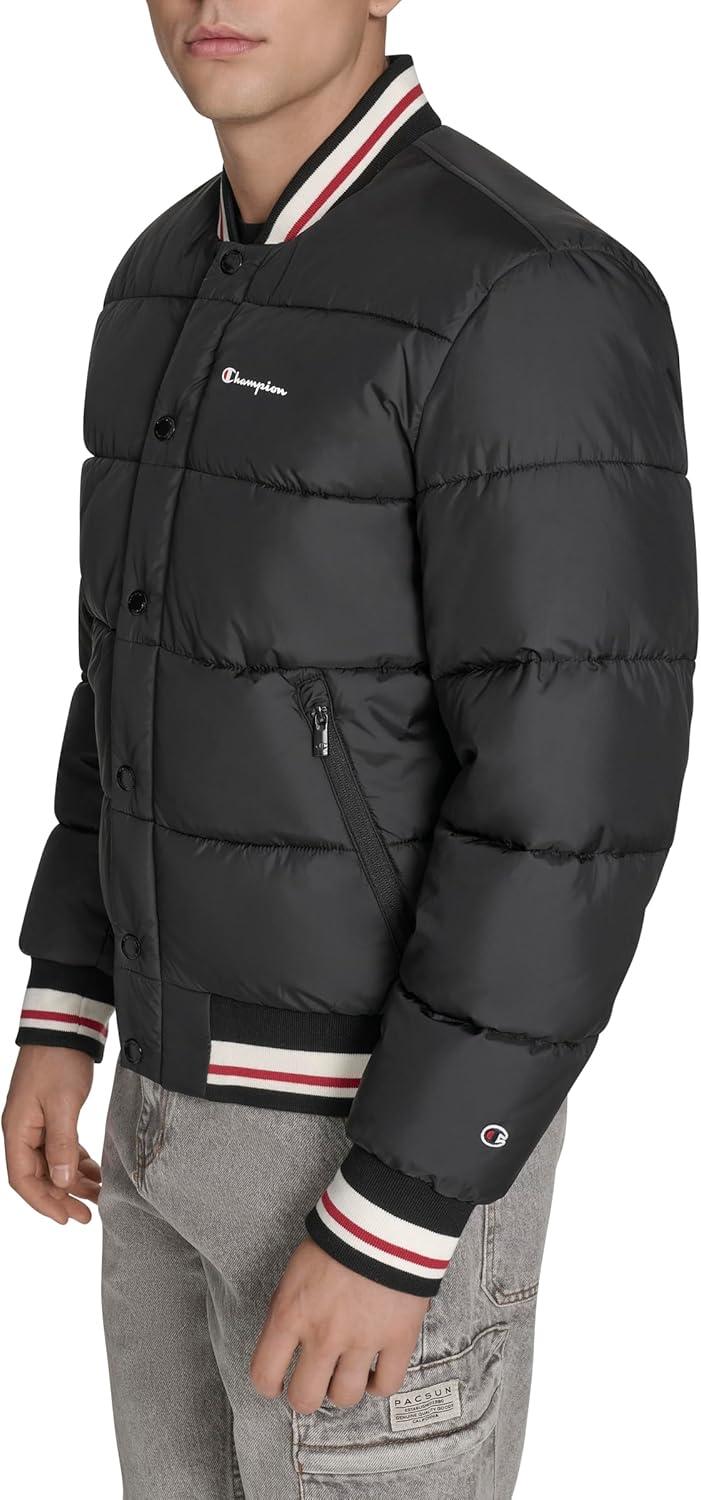 imageChampion mens Varsity Bomber Puffer JacketNew Black Tech