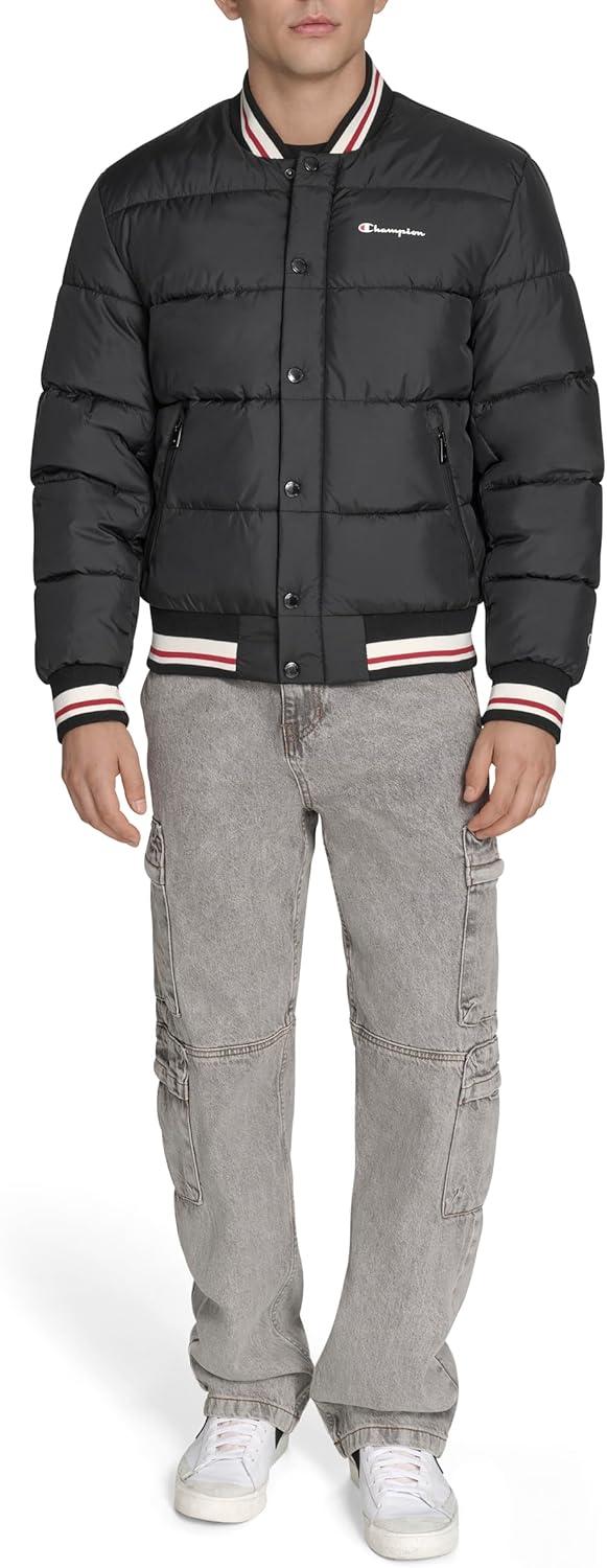 imageChampion mens Varsity Bomber Puffer JacketNew Black Tech