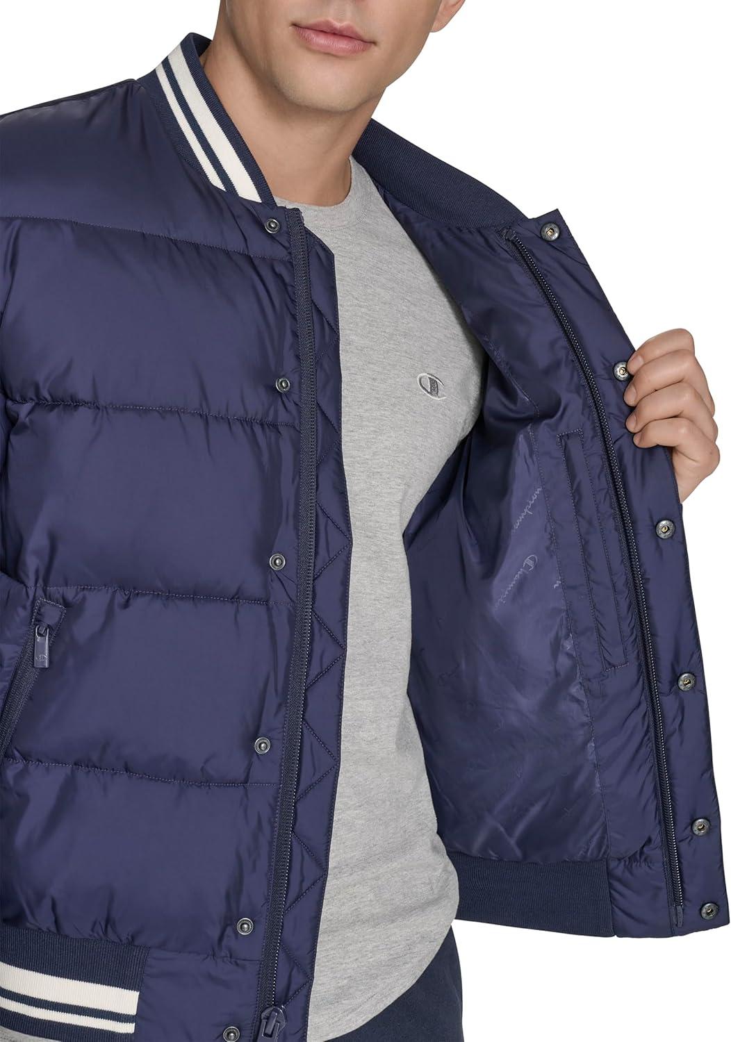 imageChampion mens Varsity Bomber Puffer JacketPeacoat Tech