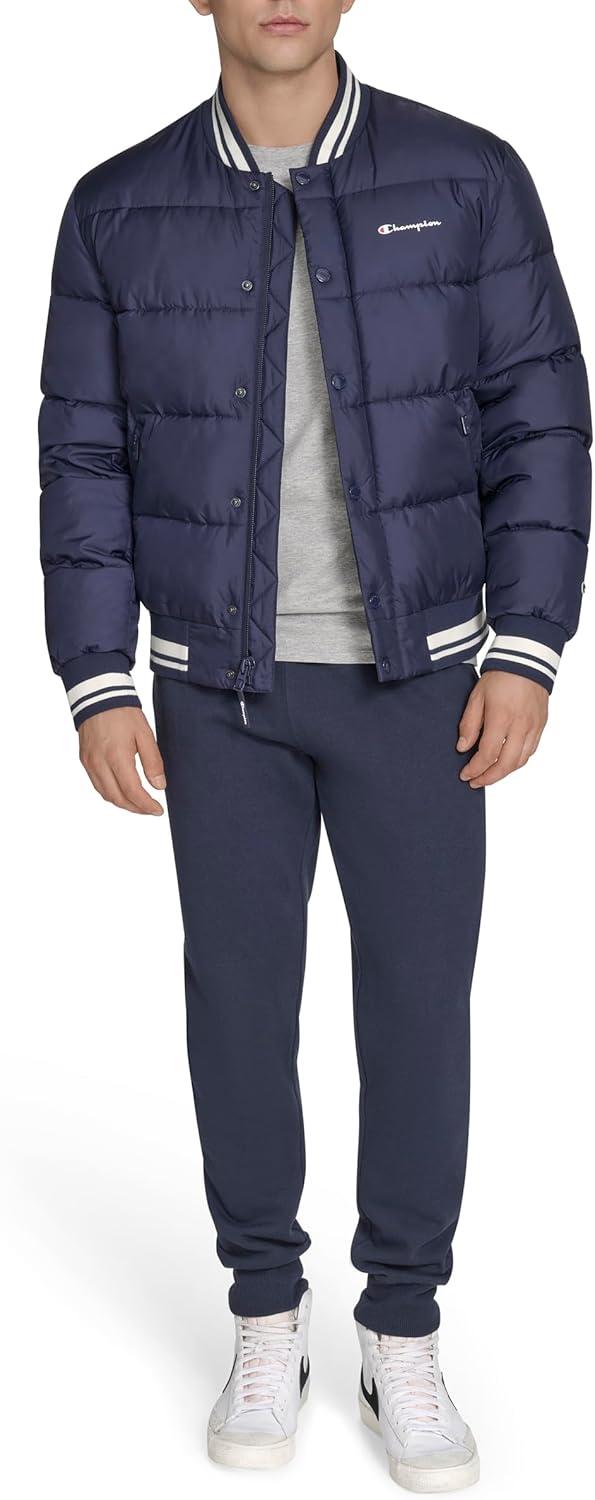 imageChampion mens Varsity Bomber Puffer JacketPeacoat Tech
