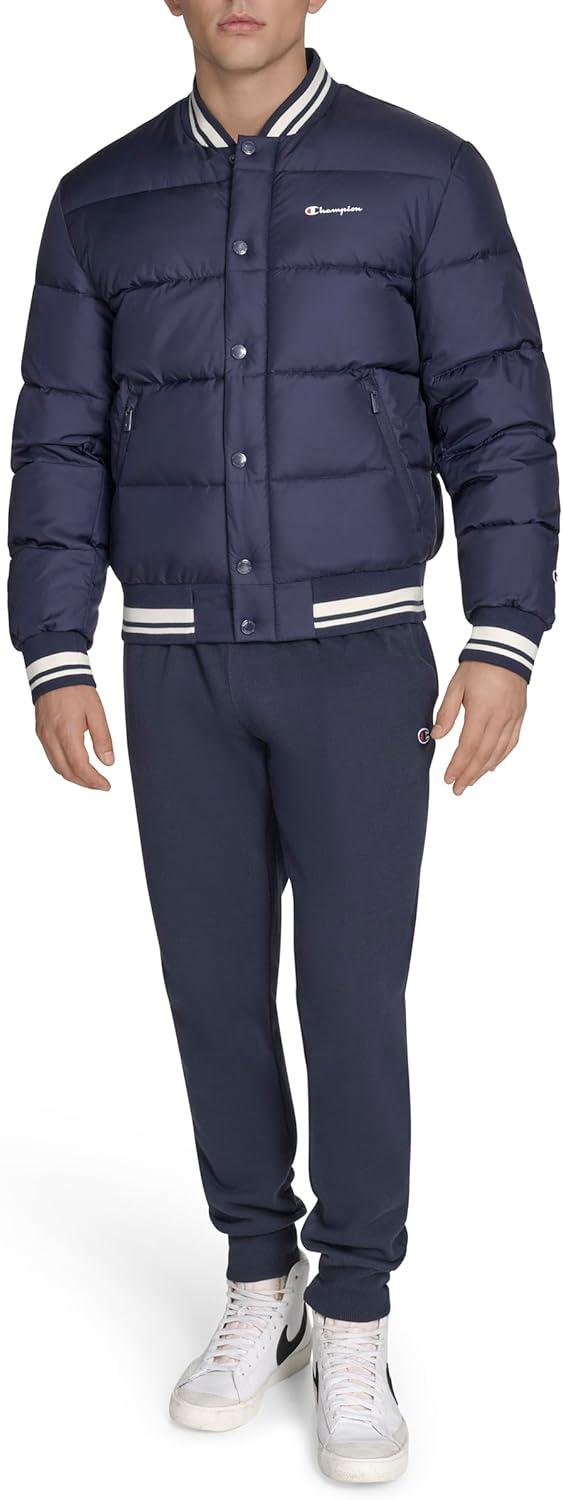 imageChampion mens Varsity Bomber Puffer JacketPeacoat Tech