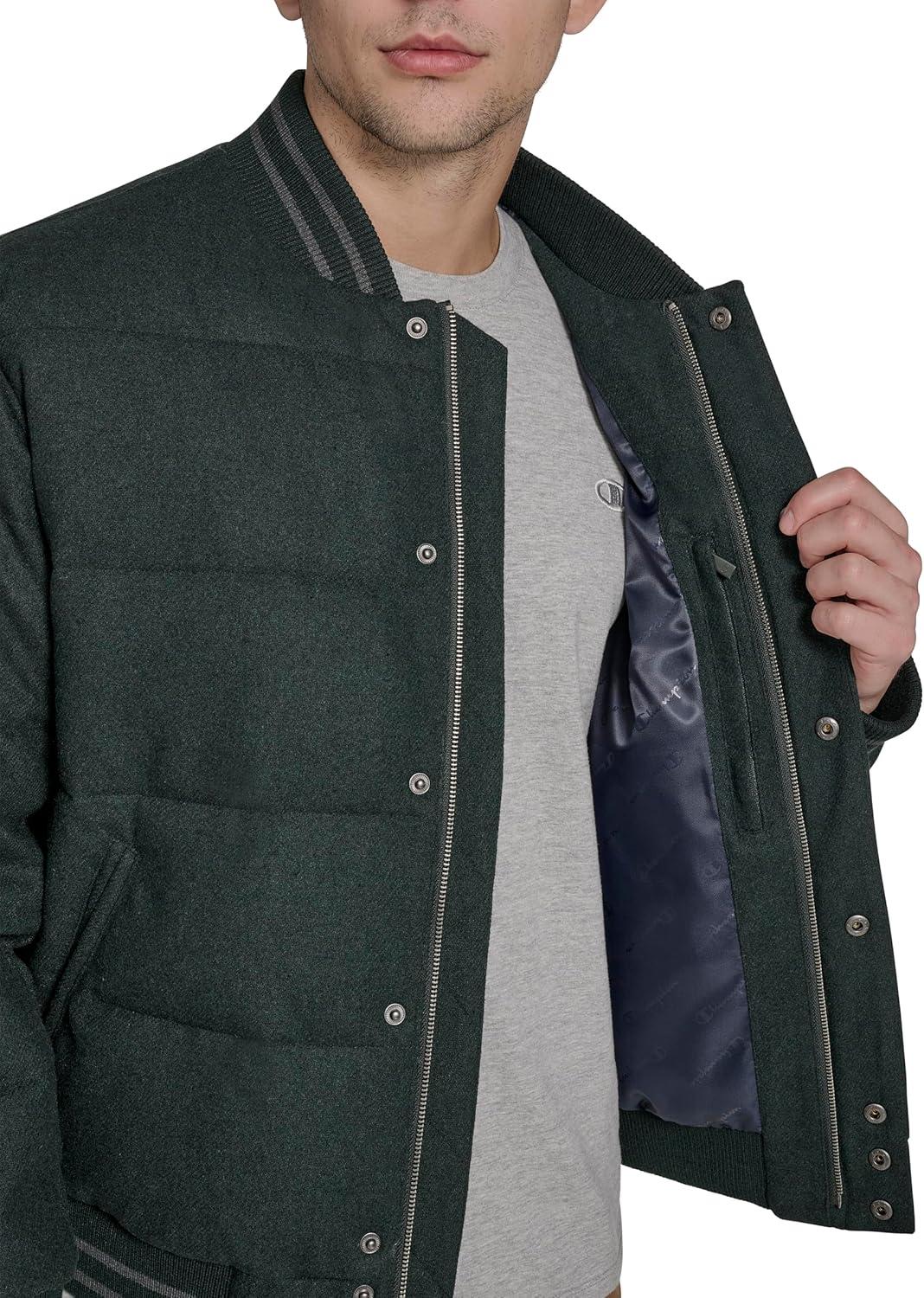 imageChampion mens Varsity Bomber Puffer JacketPine Wool