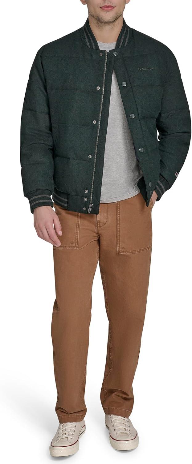 imageChampion mens Varsity Bomber Puffer JacketPine Wool