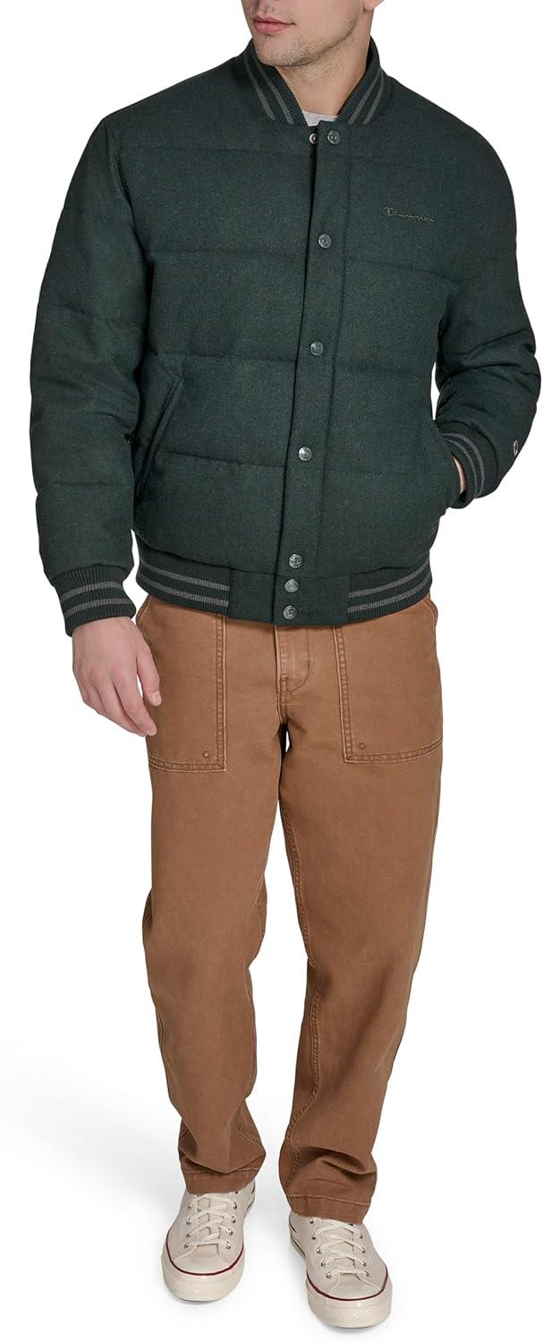 imageChampion mens Varsity Bomber Puffer JacketPine Wool