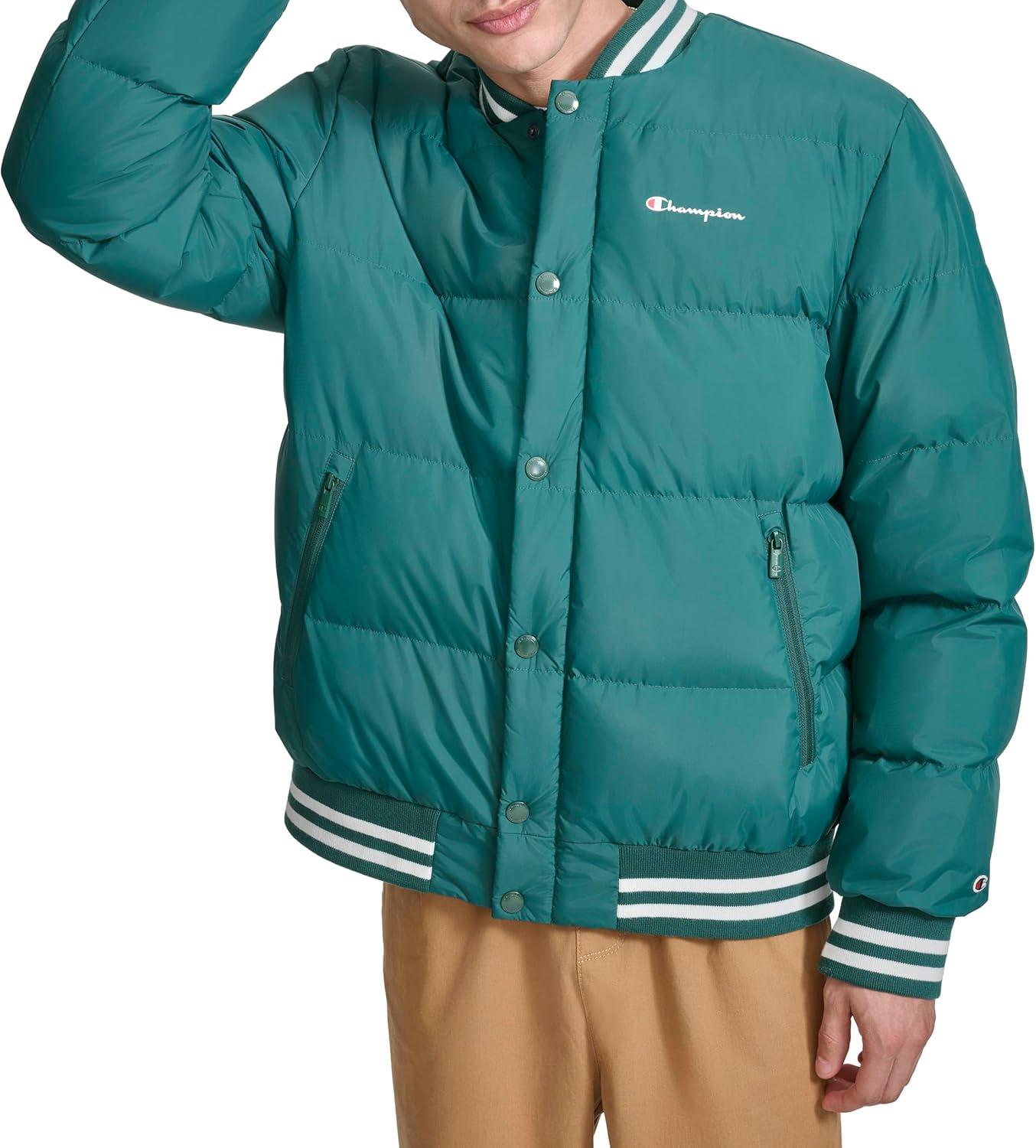 imageChampion mens Varsity Bomber Puffer JacketRainforest