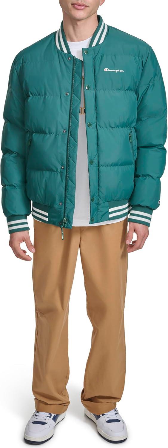 imageChampion mens Varsity Bomber Puffer JacketRainforest