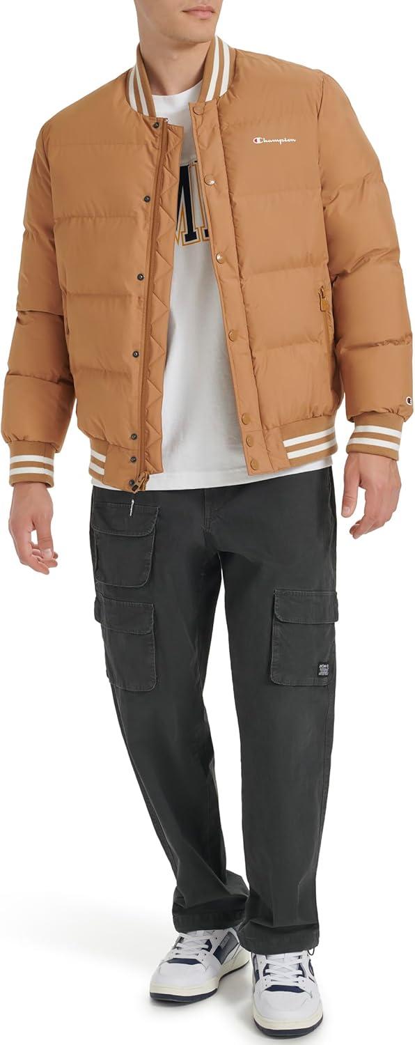 imageChampion mens Varsity Bomber Puffer JacketTobacco