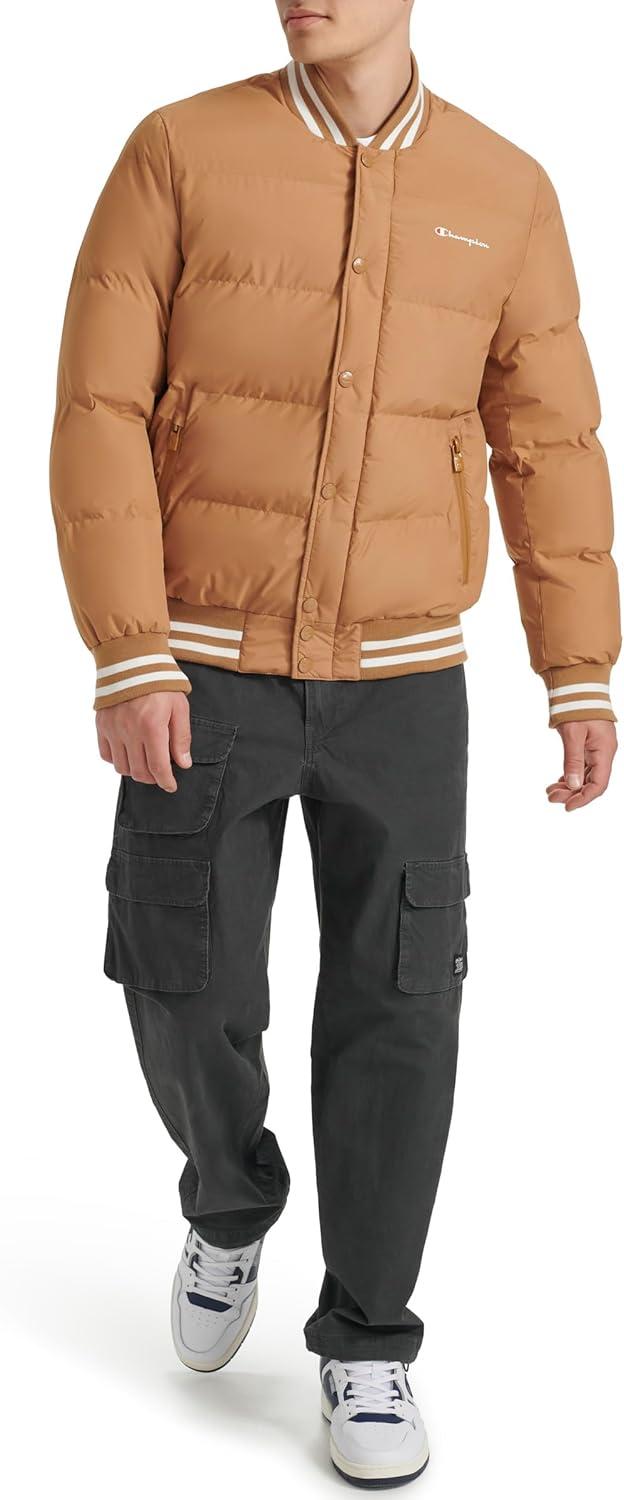 imageChampion mens Varsity Bomber Puffer JacketTobacco