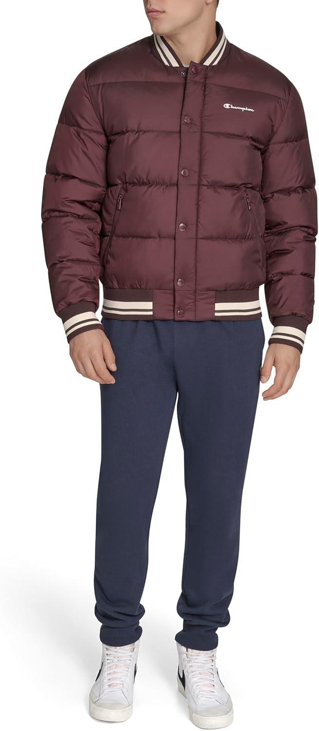 imageChampion mens Varsity Bomber Puffer JacketWine Tech