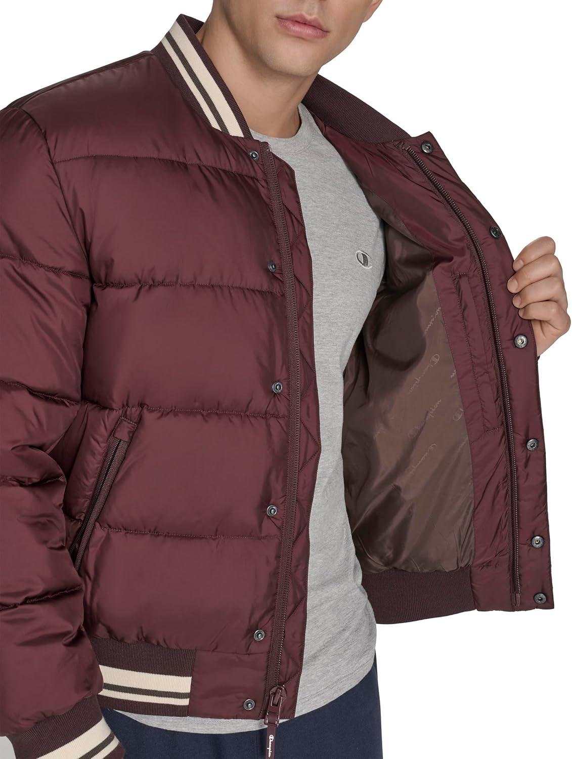 imageChampion mens Varsity Bomber Puffer JacketWine Tech