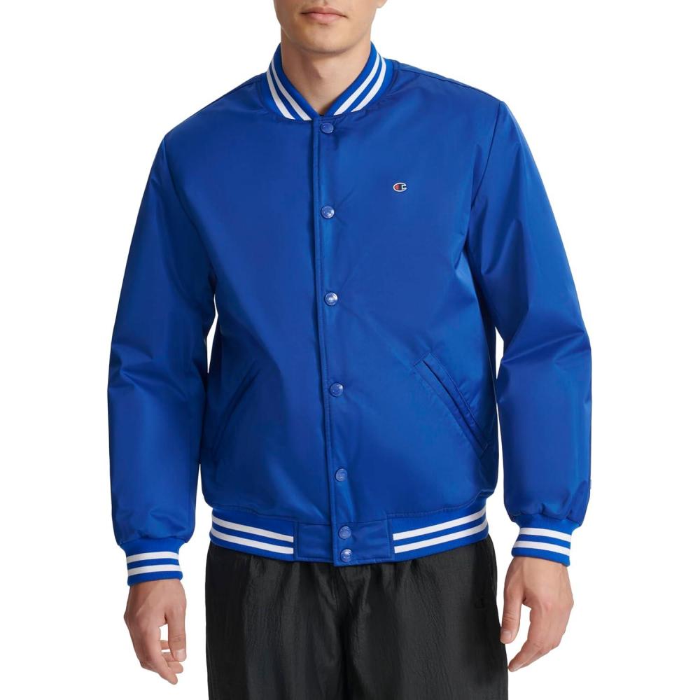 imageChampion mens Logo Stripedtrim Varsity JacketSurf the Web