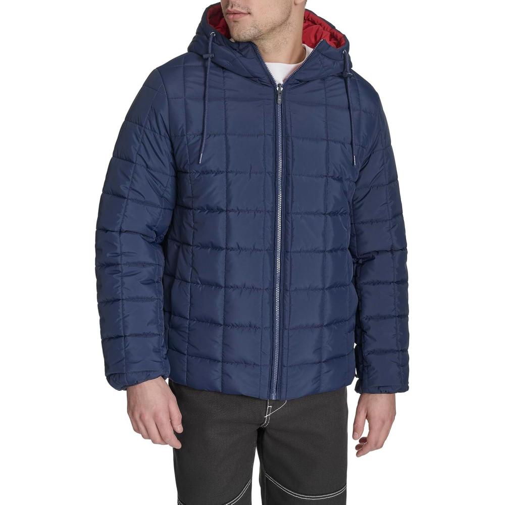 imageChampion mens Reversible Box Quilted Hooded JacketNavyRed
