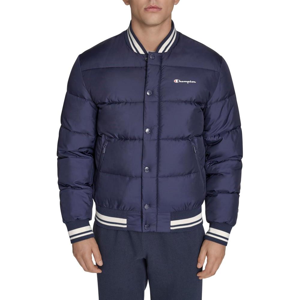 imageChampion mens Varsity Bomber Puffer JacketPeacoat Tech