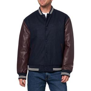 imageChampion mens Letterman Varsity Bomber Jacket With Faux Leather SleevesNavy  Burgundy