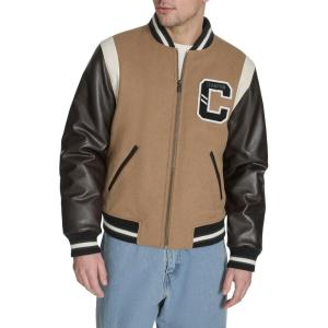 imageChampion mens Letterman Varsity Bomber Jacket With PatchesCamelBrown