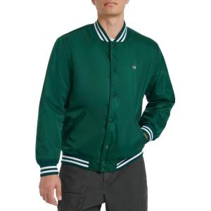 imageChampion mens Logo Stripedtrim Varsity JacketRain Forest