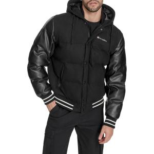 imageChampion mens Varsity Bomber Puffer JacketBlack Wool Hoody