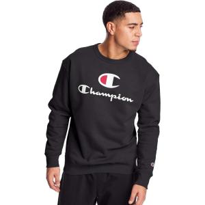 image:imageChampion Mens Mens Crewneck Fleece Sweatshirt Standard Fit Midweight C Logo Available in Regular and Big amp TallBlack Double Logo