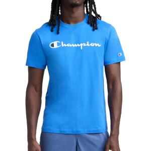 image:imageChampion Mens Classic Script Graphic Short Sleeve TShirt Standard Fit Script Logo Available in Regular and Big amp TallNebulas Blue